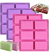 Silicone Soap Molds, METLUCK 4 Pack 6 Cavities Rectangle Silicone Soap Molds for Homemade Craft S...