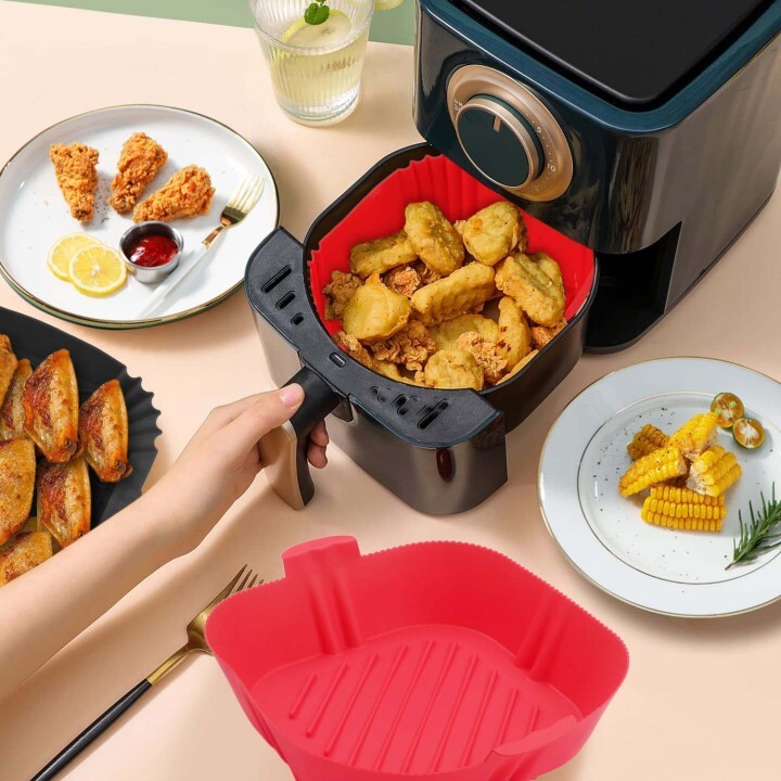 Silicone Air Fryer Liners Set of 4, Air Fryer Silicone Liners for 3-5QT Air Fryer Tray Baking Oven, 7.5” Reusable Square Air Fryer Liners with