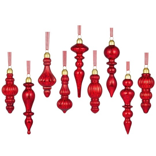 Red Christmas Glass Drop Finial Ornament (9 Ornaments)