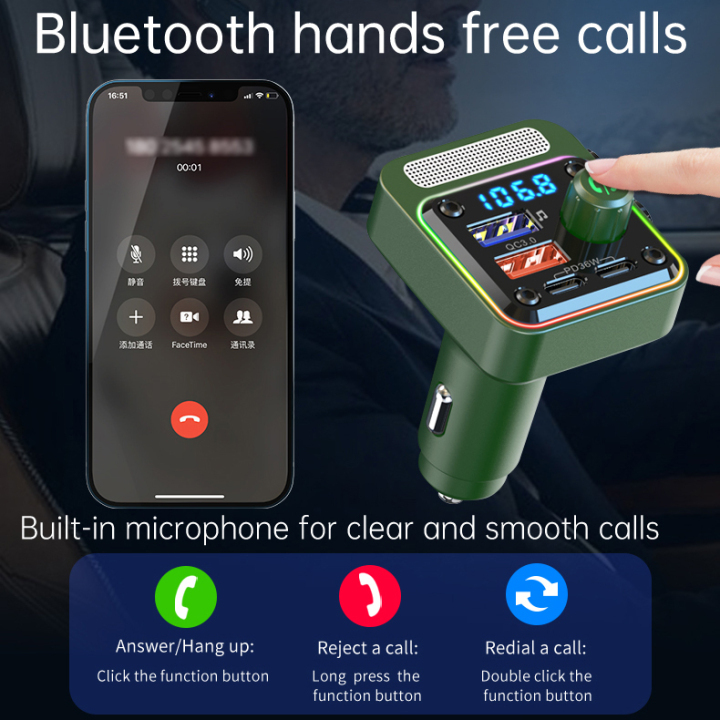 BC91 Hands-Free Car Charger Bluetooth Music Calling Fast Charge FM