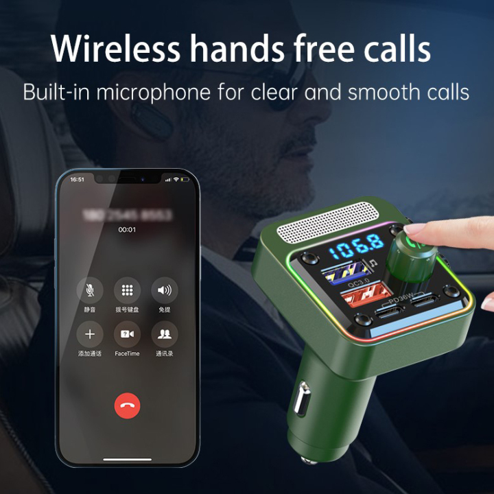 BC91 Hands-Free Car Charger Bluetooth Music Calling Fast Charge FM