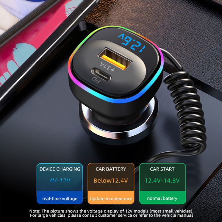 K2 USB Car Charger 36/65W Quick Charging 3 IN 1 Charging Cable
