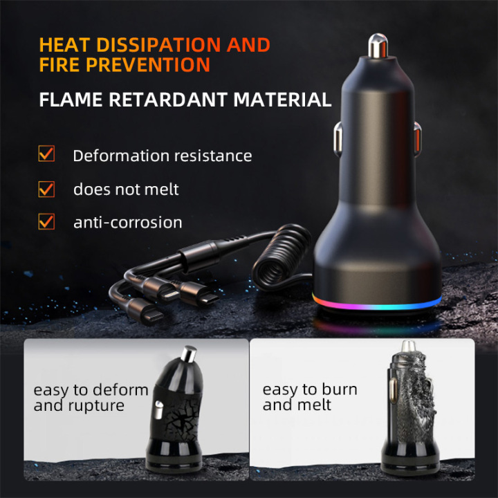 K2 USB Car Charger 36/65W Quick Charging 3 IN 1 Charging Cable