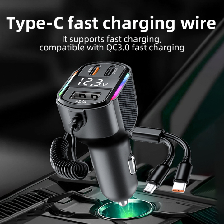 K4 30W Car Charger Hands-Free MP3 Charging Cable