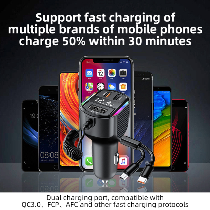 K4 30W Car Charger Hands-Free MP3 Charging Cable