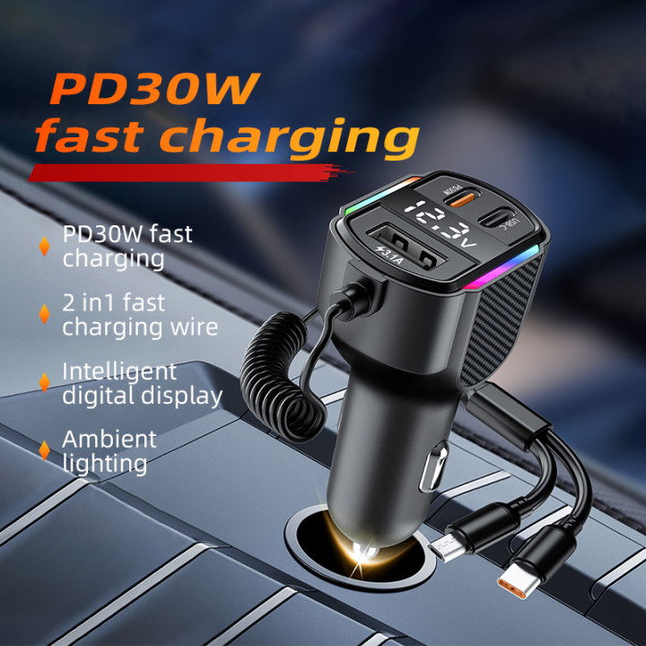 K4 30W Car Charger Hands-Free MP3 Charging Cable