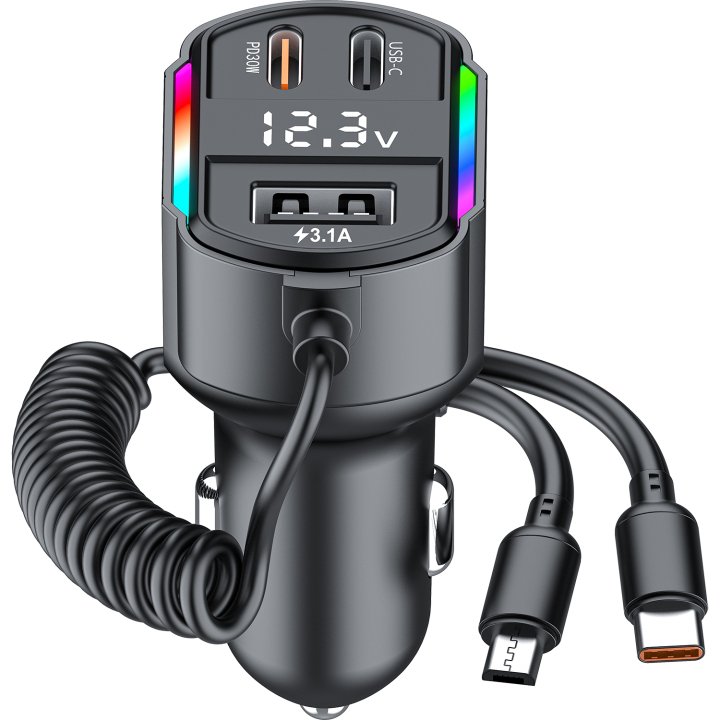 K4 30W Car Charger Hands-Free MP3 Charging Cable