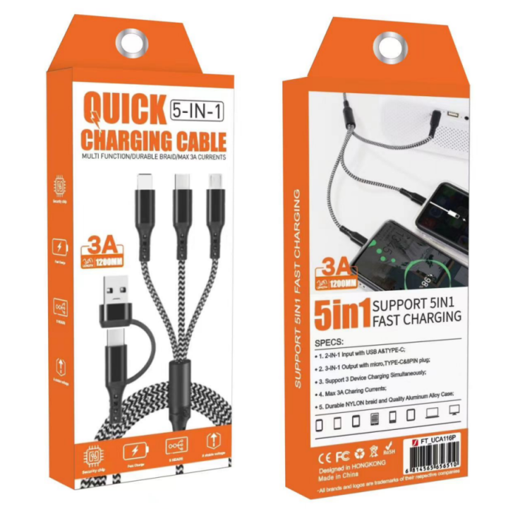 UCA116 iPhone 5 In 1 Data Charging Cable Braided With Box