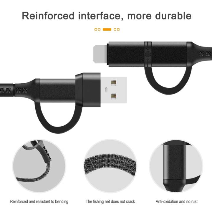 UCA121 iPhone Multiple Interfaces Fast Charging Cable 4 In 1 Braided With Box