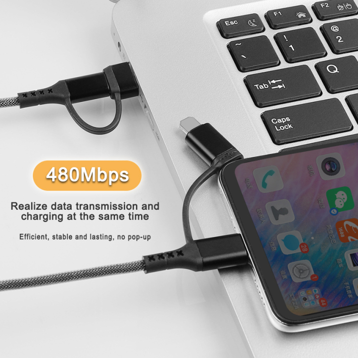 UCA121 iPhone Multiple Interfaces Fast Charging Cable 4 In 1 Braided With Box