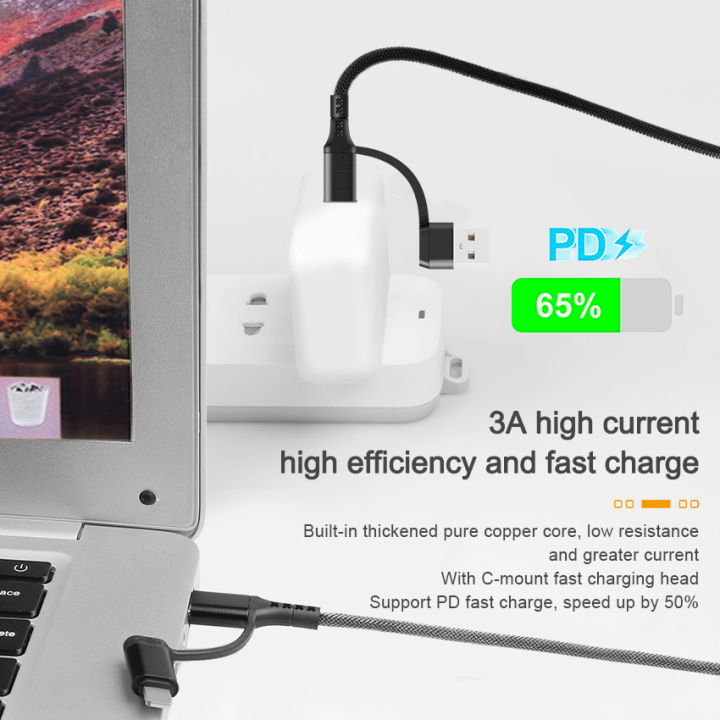 UCA121 iPhone Multiple Interfaces Fast Charging Cable 4 In 1 Braided With Box