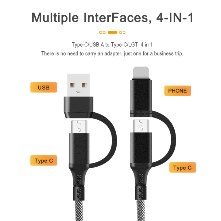 UCA121 iPhone Multiple Interfaces Fast Charging Cable 4 In 1 Braided With Box