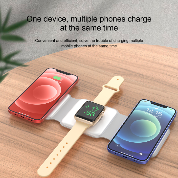 W07 15W Wireless Charger 3 In 1 Foldable MagSafe Watch+AirPods+iPhone