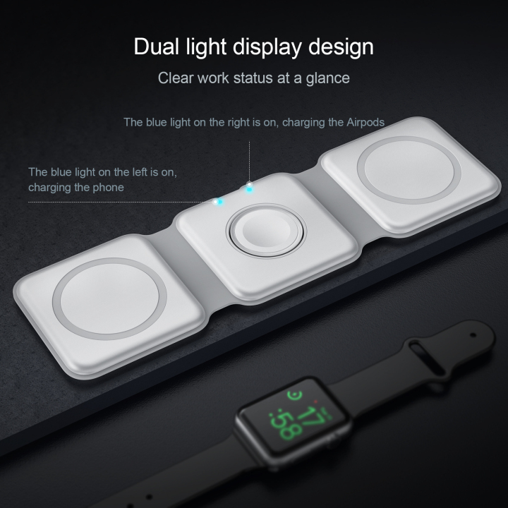 W07 15W Wireless Charger 3 In 1 Foldable MagSafe Watch+AirPods+iPhone