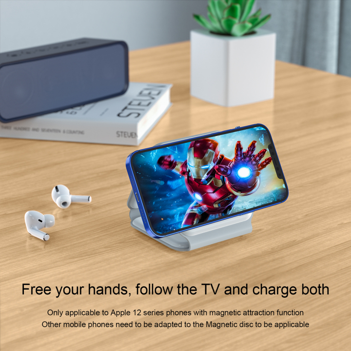 W07 15W Wireless Charger 3 In 1 Foldable MagSafe Watch+AirPods+iPhone