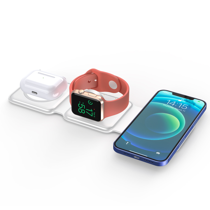 W07 15W Wireless Charger 3 In 1 Foldable MagSafe Watch+AirPods+iPhone
