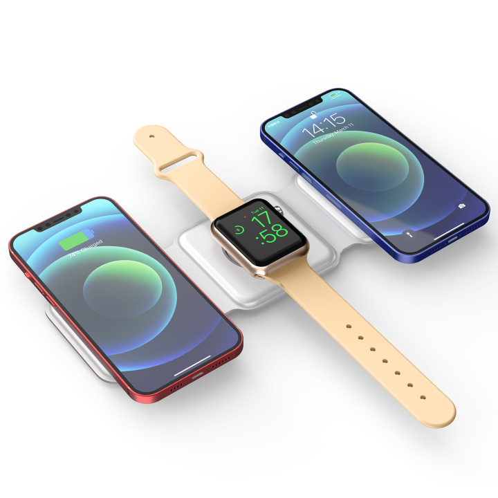 W07 15W Wireless Charger 3 In 1 Foldable MagSafe Watch+AirPods+iPhone