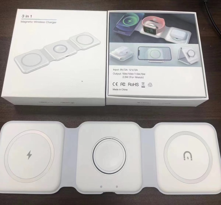 W07 15W Wireless Charger 3 In 1 Foldable MagSafe Watch+AirPods+iPhone