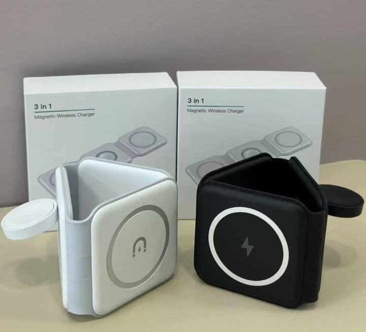 W07 15W Wireless Charger 3 In 1 Foldable MagSafe Watch+AirPods+iPhone
