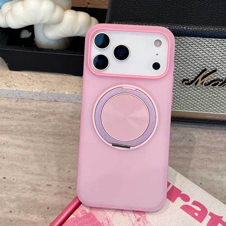 360° Rotate Bracket Big Hole Matte Candy Color Drop Protective Phone Case