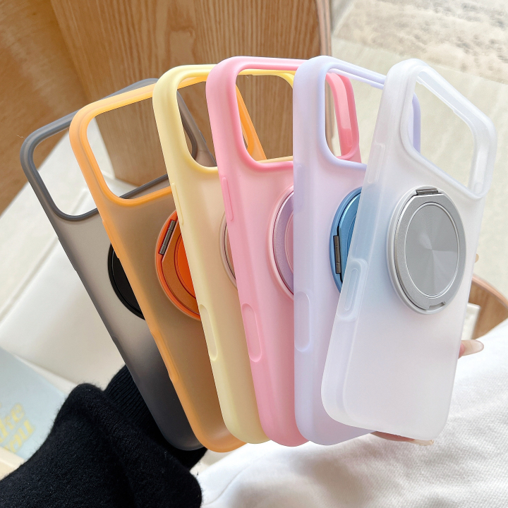 360° Rotate Bracket Big Hole Matte Candy Color Drop Protective Phone Case