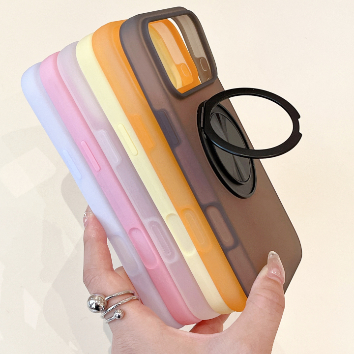 360° Rotate Bracket Big Hole Matte Candy Color Drop Protective Phone Case