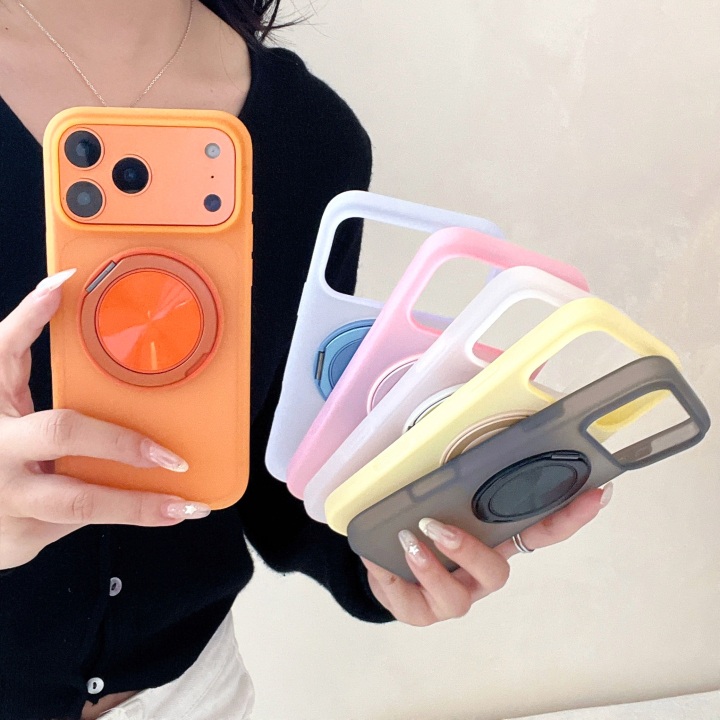 360° Rotate Bracket Big Hole Matte Candy Color Drop Protective Phone Case