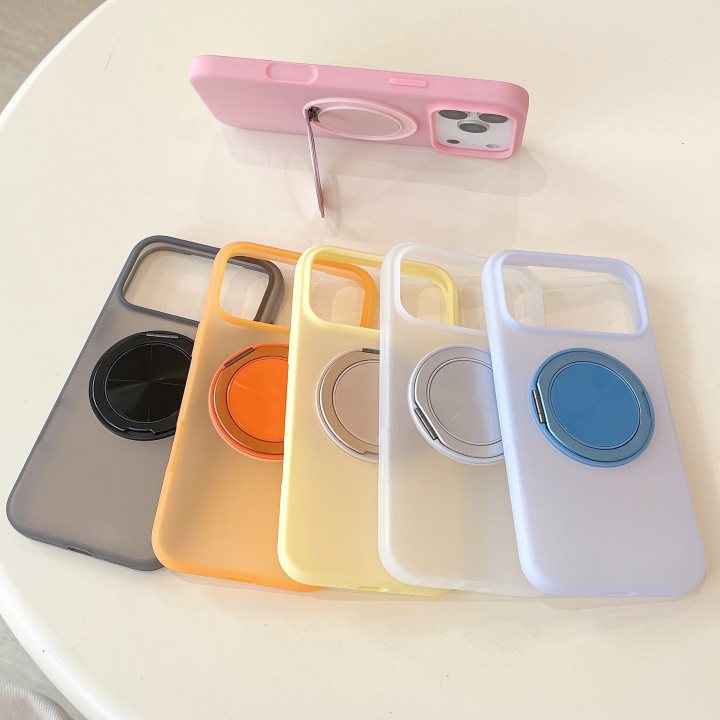 360° Rotate Bracket Big Hole Matte Candy Color Drop Protective Phone Case
