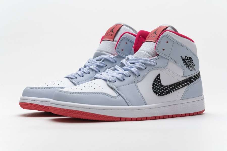 Air Jordan 1 Mid Half Blue Polka Dot Swoosh - ××¨×× ××¡×××