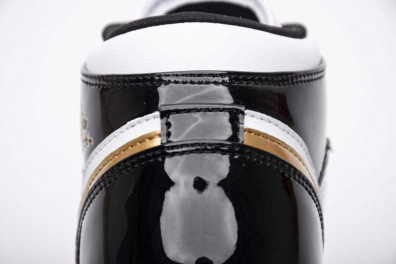 POP Air Jordan Mid Patent Black White Gold, 852542-007 