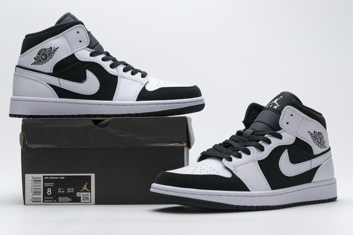 POP Jordan 1 Mid White Black,  554724-113 