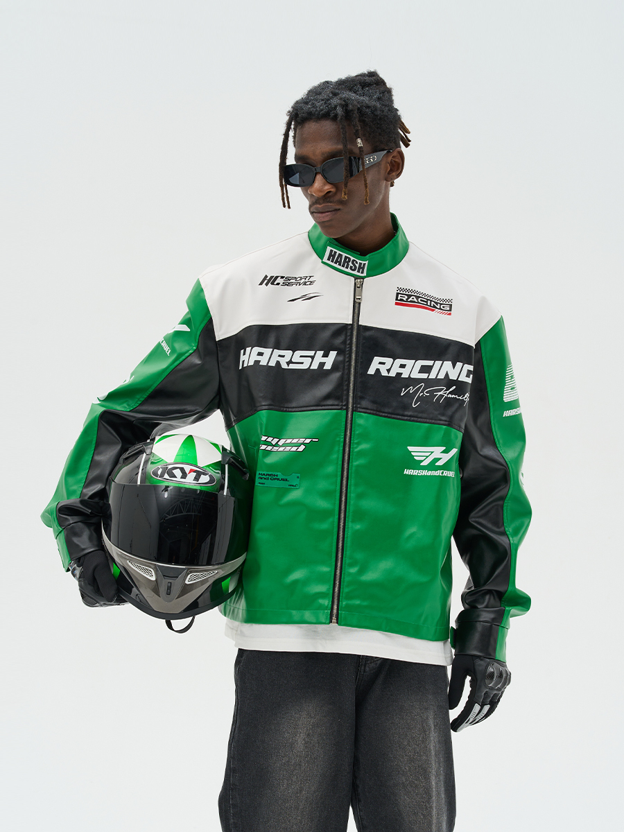 Perfectkicks HaC Retro Motorcycle Colorblock Stand Up Collar Jacket 