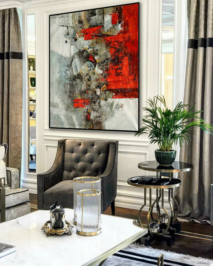 large red abstract wall art acrylic painting on canvas ...