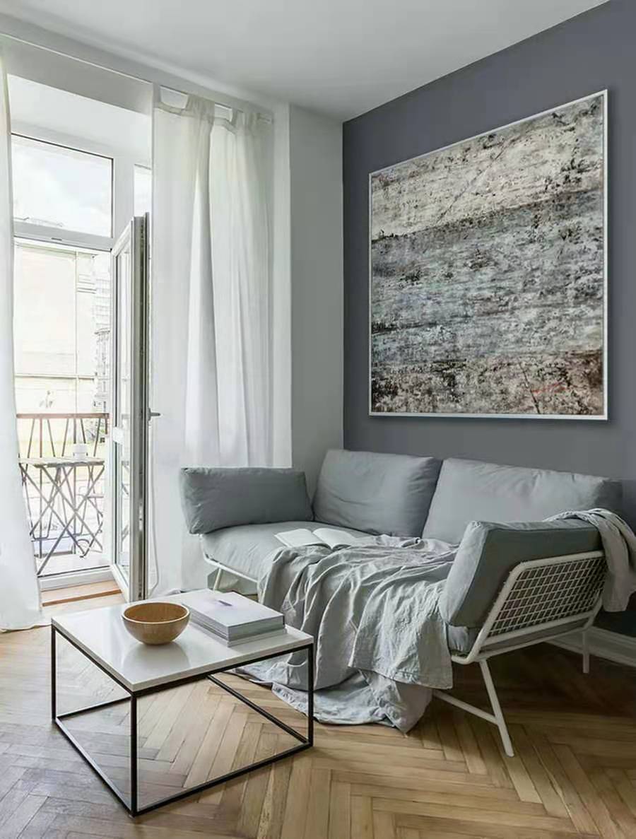 Hand-painted Large Comtenporary Art Grey And White Textured Painting