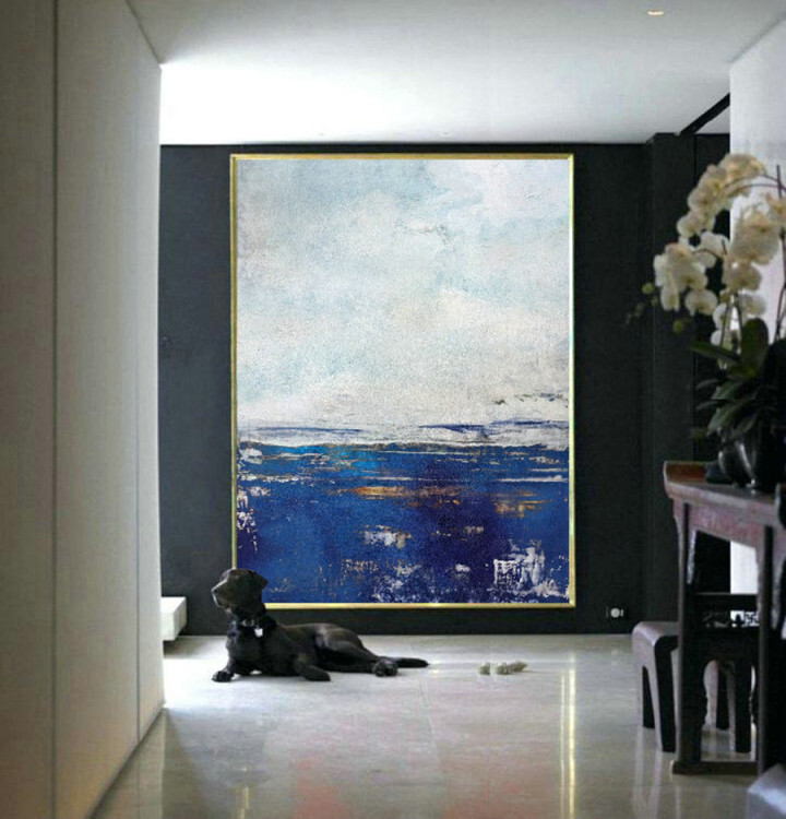 Navy Blue And White Wall Art Modern Contemporary Abstract Painting Large Modern Artwork For Sale Lancy Oil Painting