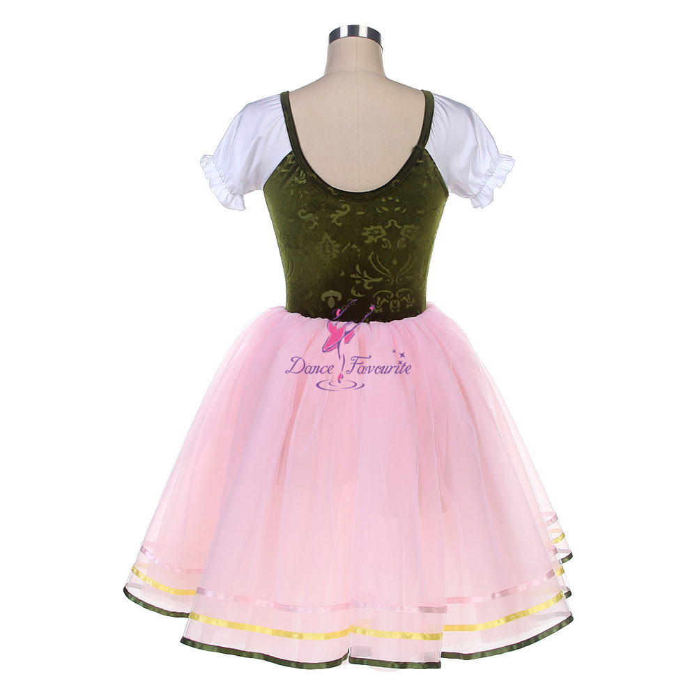 25017 Green Velvet and Pink Tulle Long Ballet Costumes Romantic Tutus