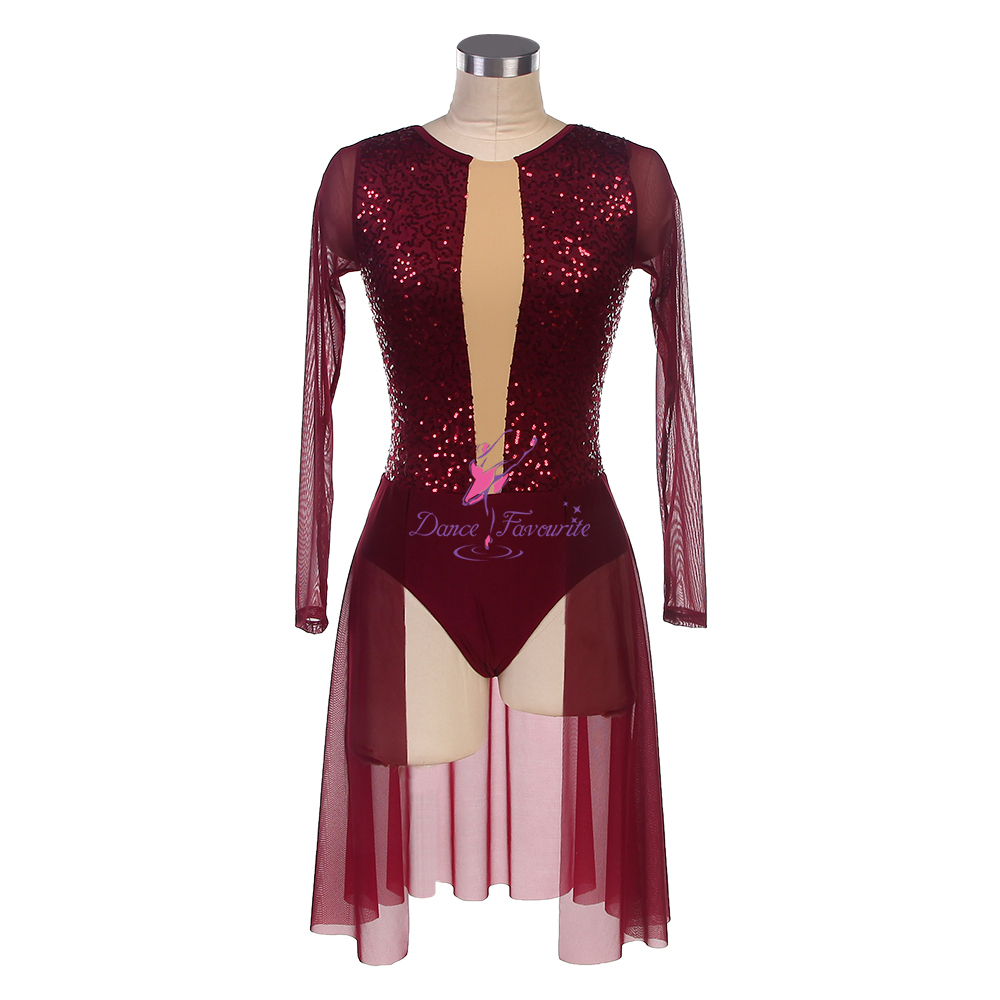 25130 Burgundy Lyrical Dance Costumes