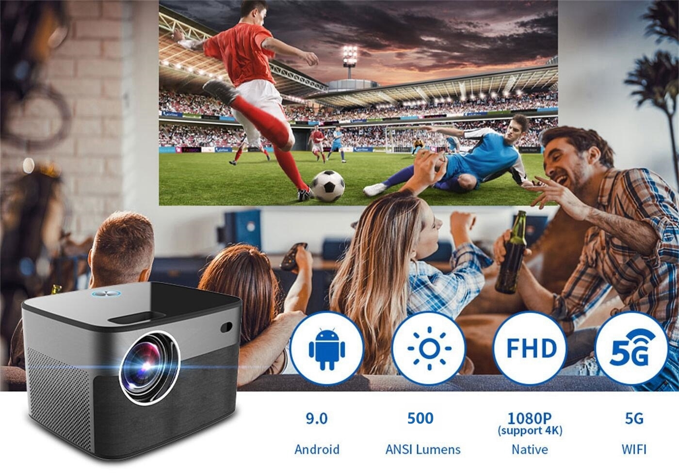 500 Ansi Lumin Dual WiFi Smart Android WiFi  BT5.0 Android 9 Mini Portable Pocket LCD Projector  