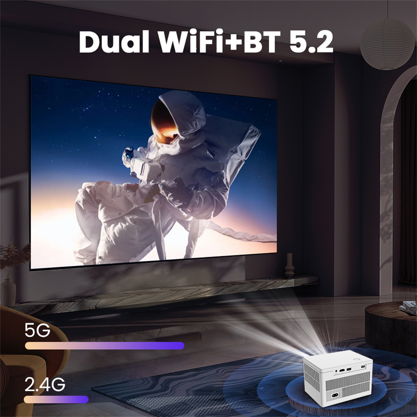 MOQ 200PCS / 200 ANSI Lumins Smart Portable Projector Quad Core Android 9 Dual WIFI 2K Video 720P Home Theater Projector 1GB+8GB Memory White / Grey  
