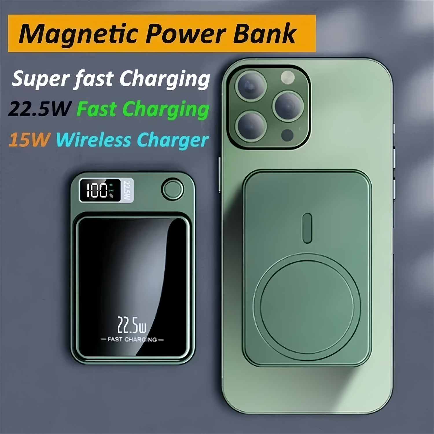 10000mAh 5000mAh Magnetic Wireless Power Bank 22.5W Super Fast Charging Ultra Capacity Metal Spare Battery Charger External Powerbank For iPhone15 Samsung Xiaomi MacSafe Daily Travel Office Use  