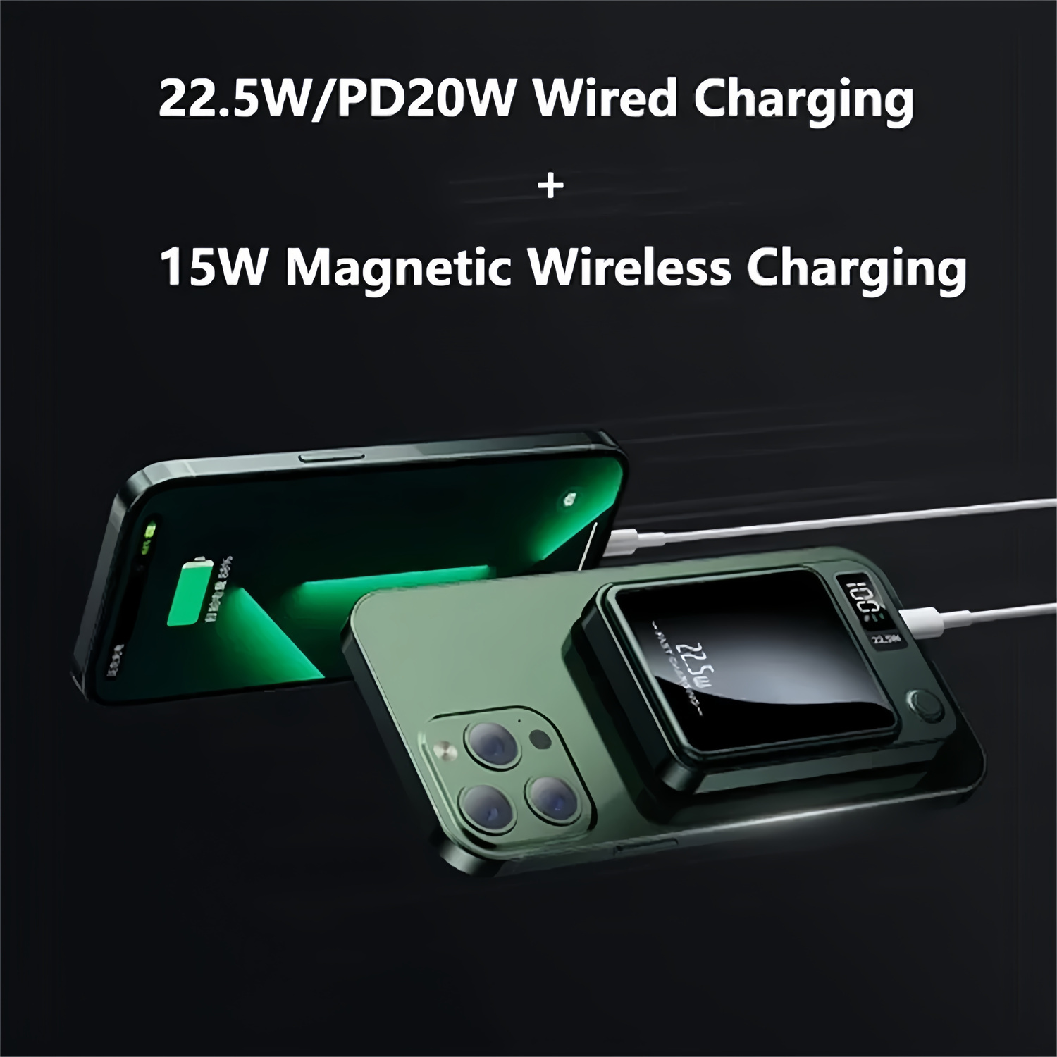 10000mAh 5000mAh Magnetic Wireless Power Bank 22.5W Super Fast Charging Ultra Capacity Metal Spare Battery Charger External Powerbank For iPhone15 Samsung Xiaomi MacSafe Daily Travel Office Use  