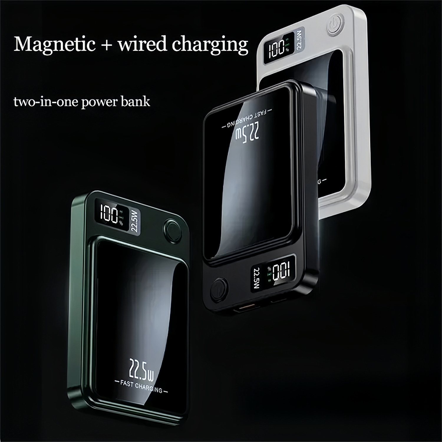 10000mAh 5000mAh Magnetic Wireless Power Bank 22.5W Super Fast Charging Ultra Capacity Metal Spare Battery Charger External Powerbank For iPhone15 Samsung Xiaomi MacSafe Daily Travel Office Use  