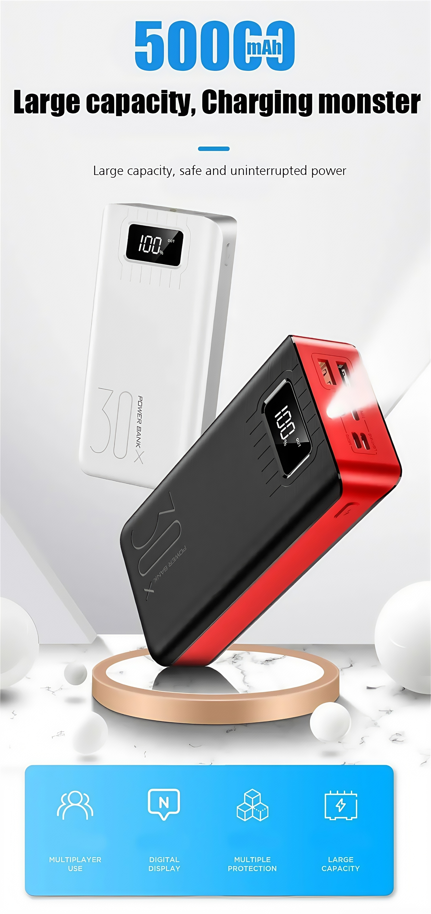 30000mAh 20000mAh Power Bank Portable Fast Charging 3USB External Battery Charger For Xiaomi iPhone Samsung With Built-in Charging Wire Safety Protections 30000mAh 20000mAh Power Bank Portable Fast Charging 3USB External Battery Charger For Xiaomi iPhone Samsung With Built-in Charging Wire Safety Protections Large Capacity Power bank,Storage Battery Pack,Outdoor camping,Car Emergency Power Supply,xiaomi power bank,iphone power bank,samsung power bank,fast charging power bank