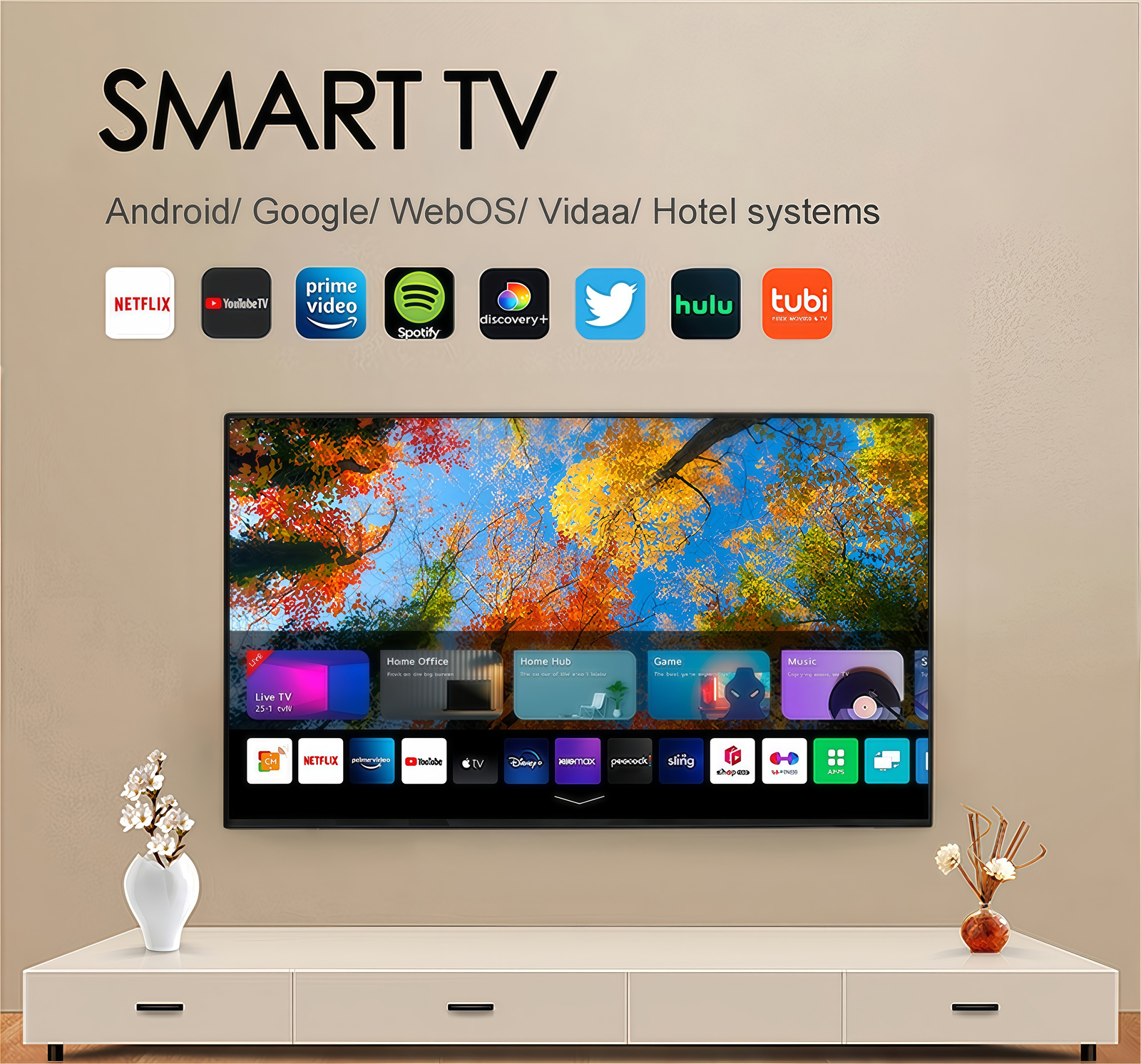 65 Inch QLED Frameless Ultra Slim 8K UHD LG Samgsung BOE Screen Android Smart LED Flat Television TV 4K HD TV DTV ATV Flat Screen LED Televisions With DVB T2 S2  