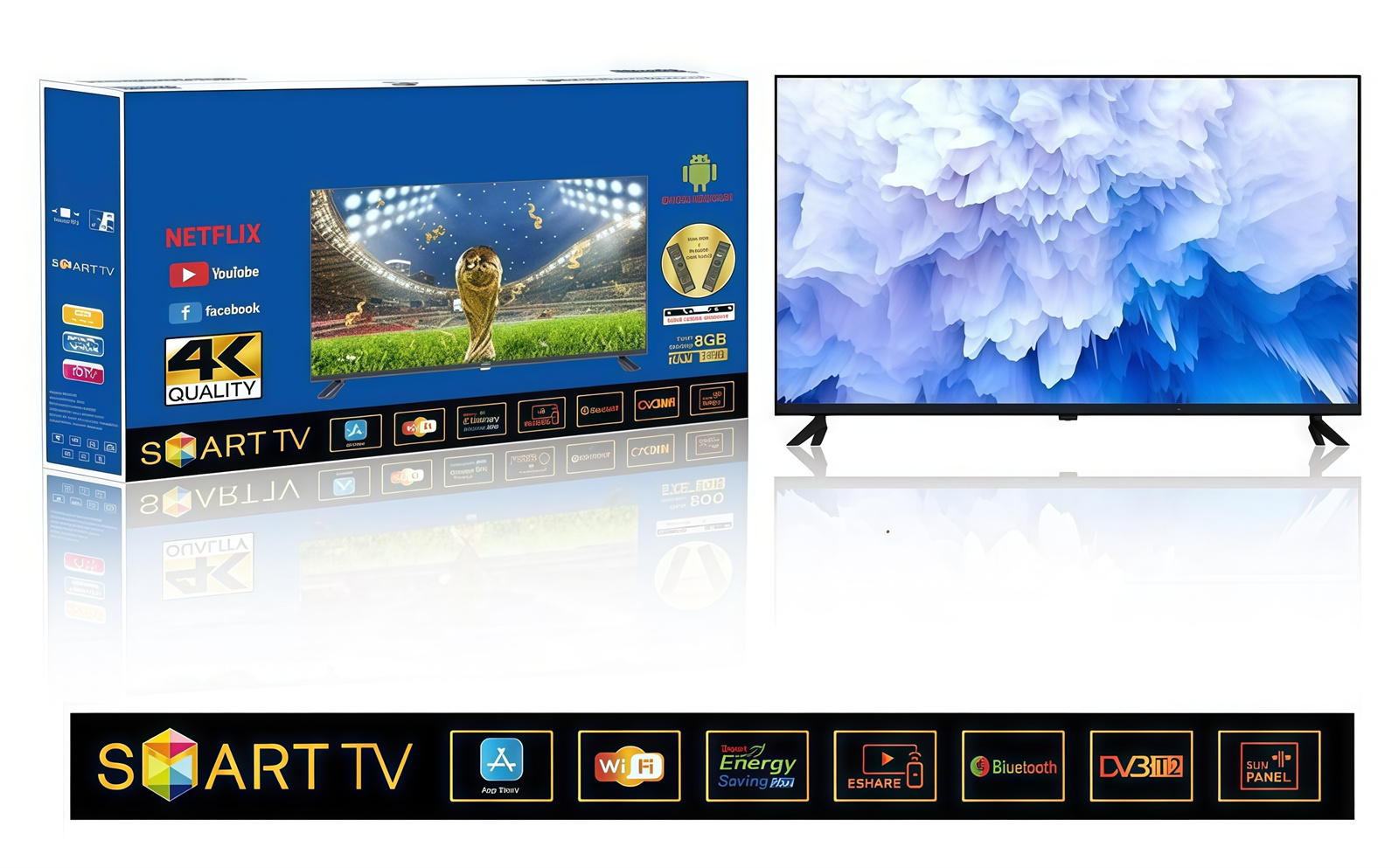65 Inch QLED Frameless Ultra Slim 8K UHD LG Samgsung BOE Screen Android Smart LED Flat Television TV 4K HD TV DTV ATV Flat Screen LED Televisions With DVB T2 S2  