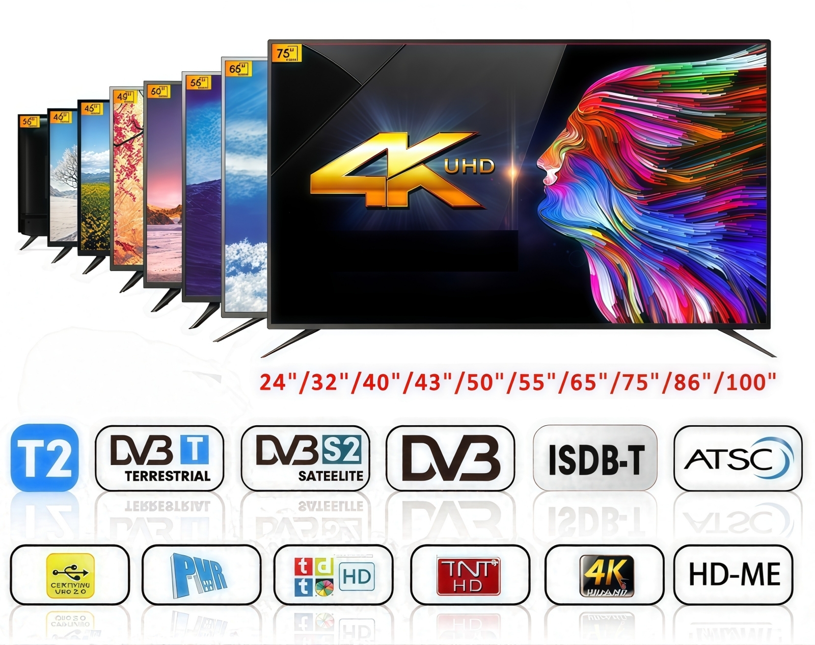 65 Inch QLED Frameless Ultra Slim 8K UHD LG Samgsung BOE Screen Android Smart LED Flat Television TV 4K HD TV DTV ATV Flat Screen LED Televisions With DVB T2 S2  