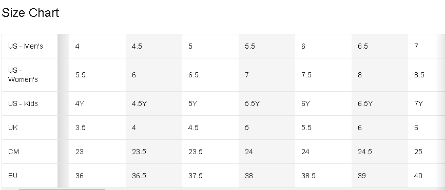 Size Charts