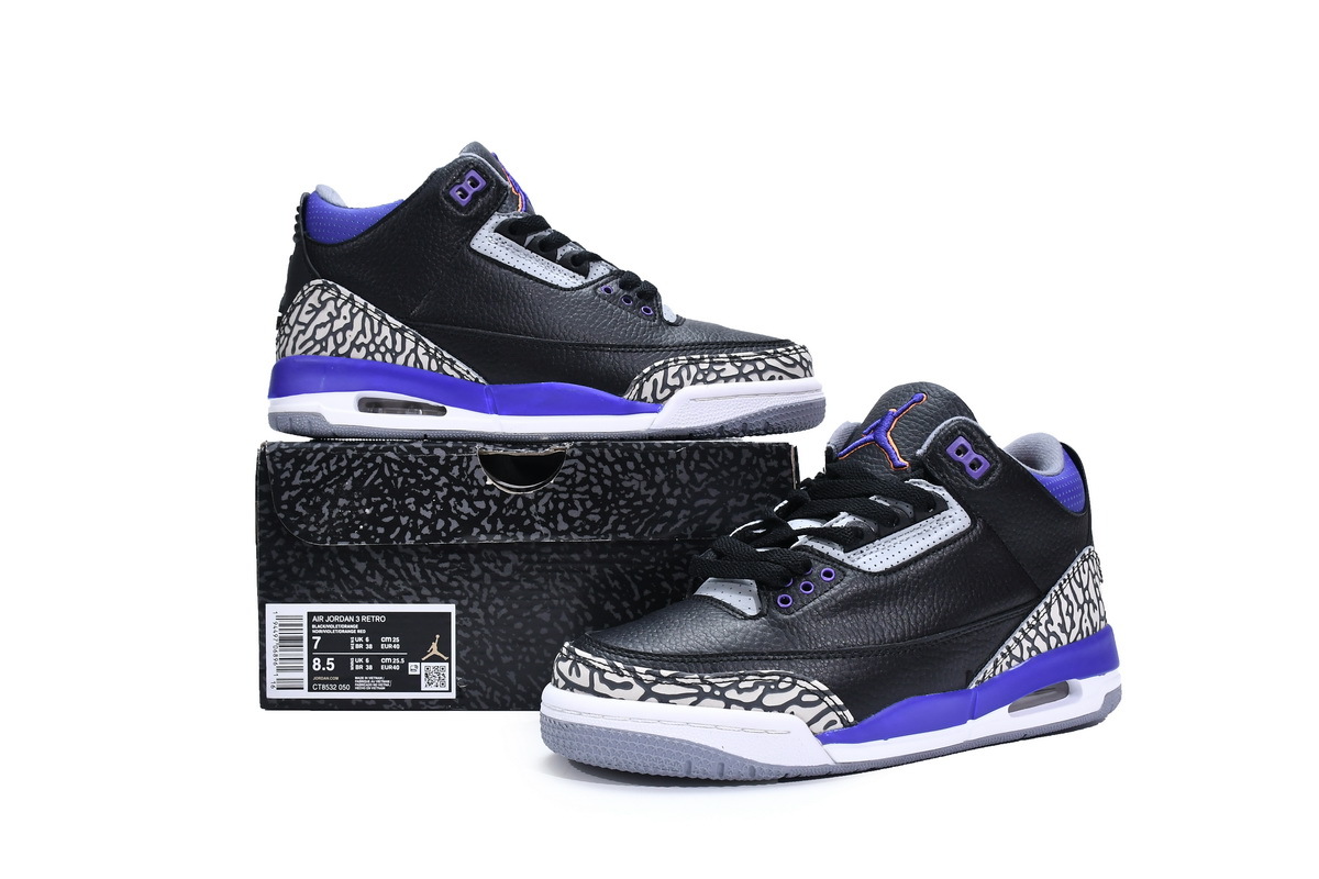 XP Factory Sneakers &Jordan 3 Retro Black Court Purple CT8532-050​