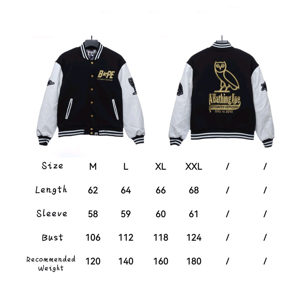 Top Quality BAPE x OVO Varsity Jacket Black(Free Shipping)