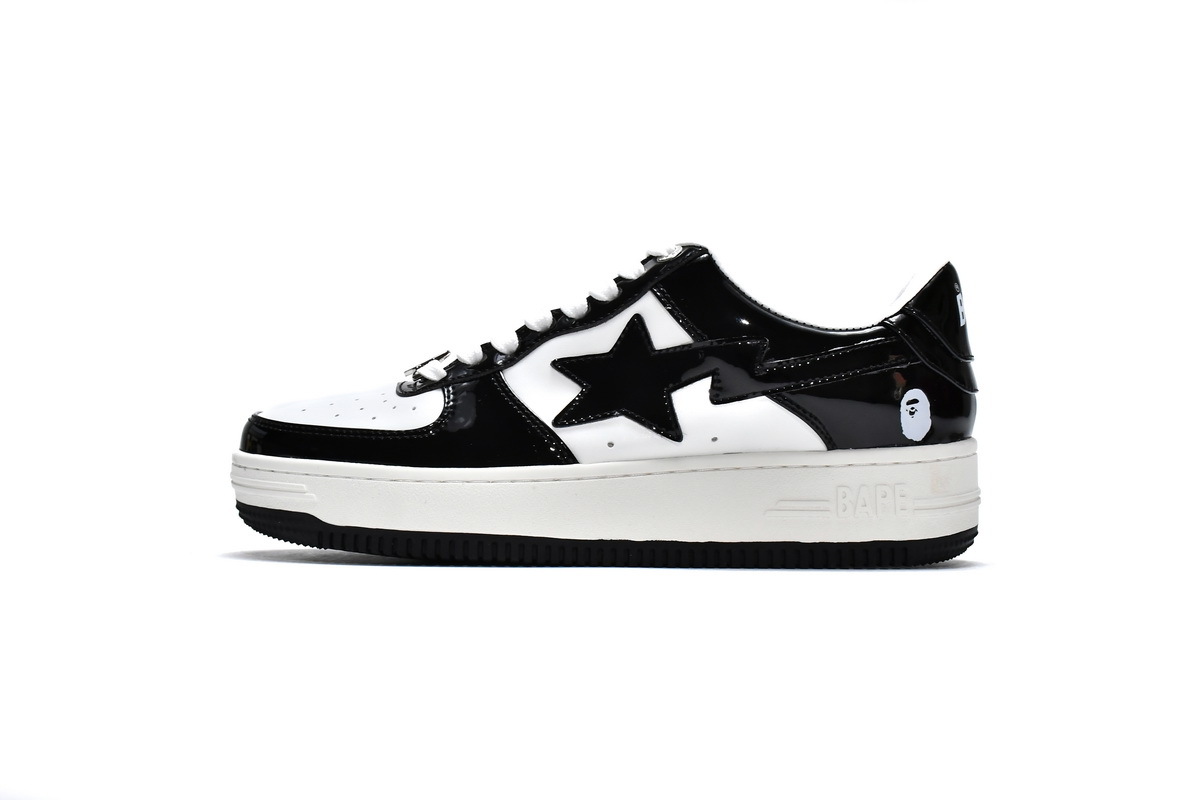 PK God Bape Sk8 Sta Low Black and white patent leather